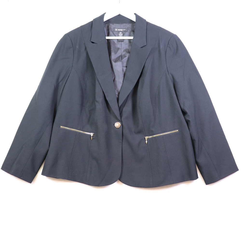 INC International Concepts Petite Black Blazer Gold Zip Pockets Button Size 16WP